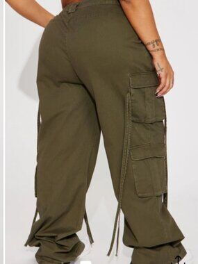 FASHION NOVA GOLDEN HOUR WIDE CARGO PANTS OLIVE GREEN SIZE 2X